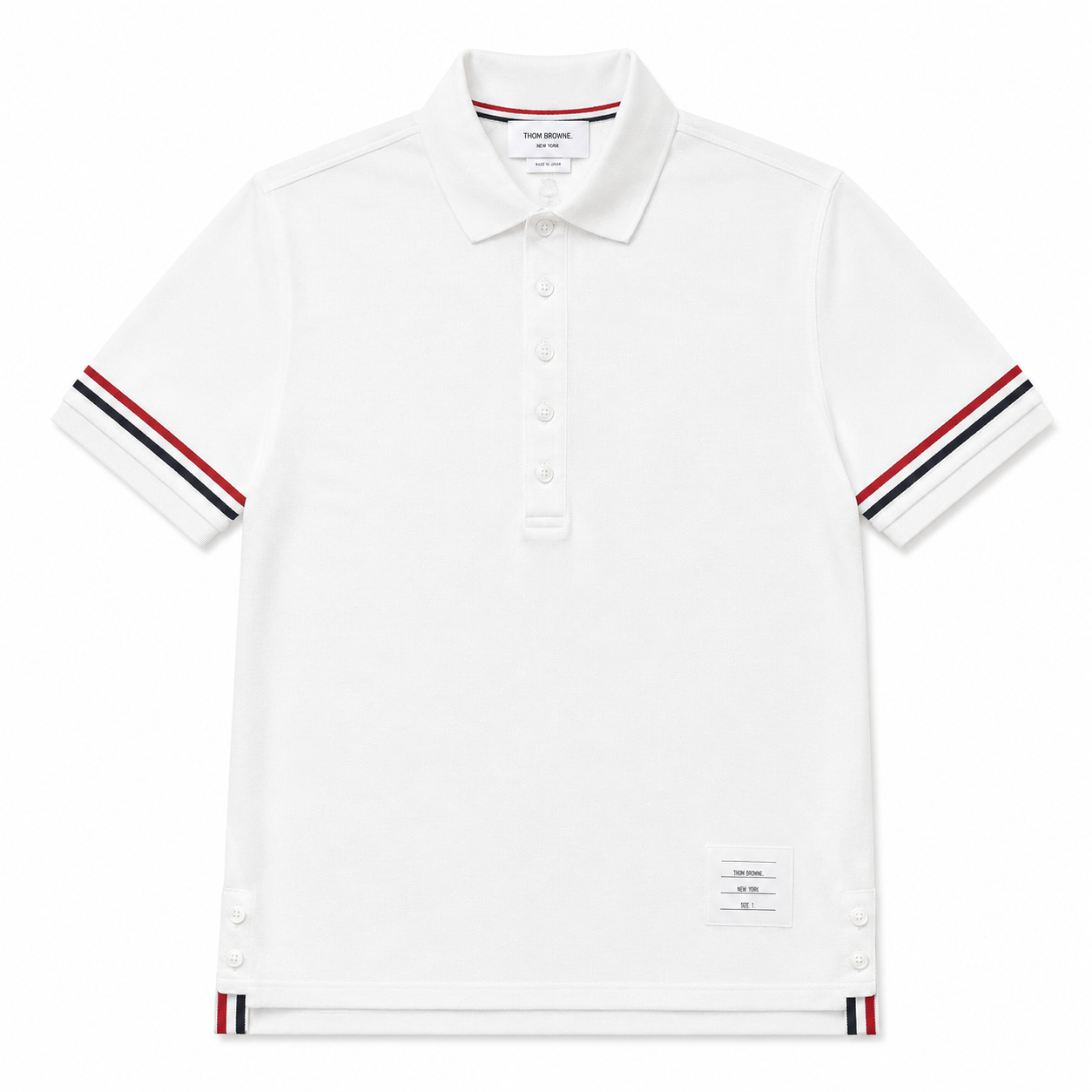 Thom Brown Polo Cotton Trắng Viền 2 Tay