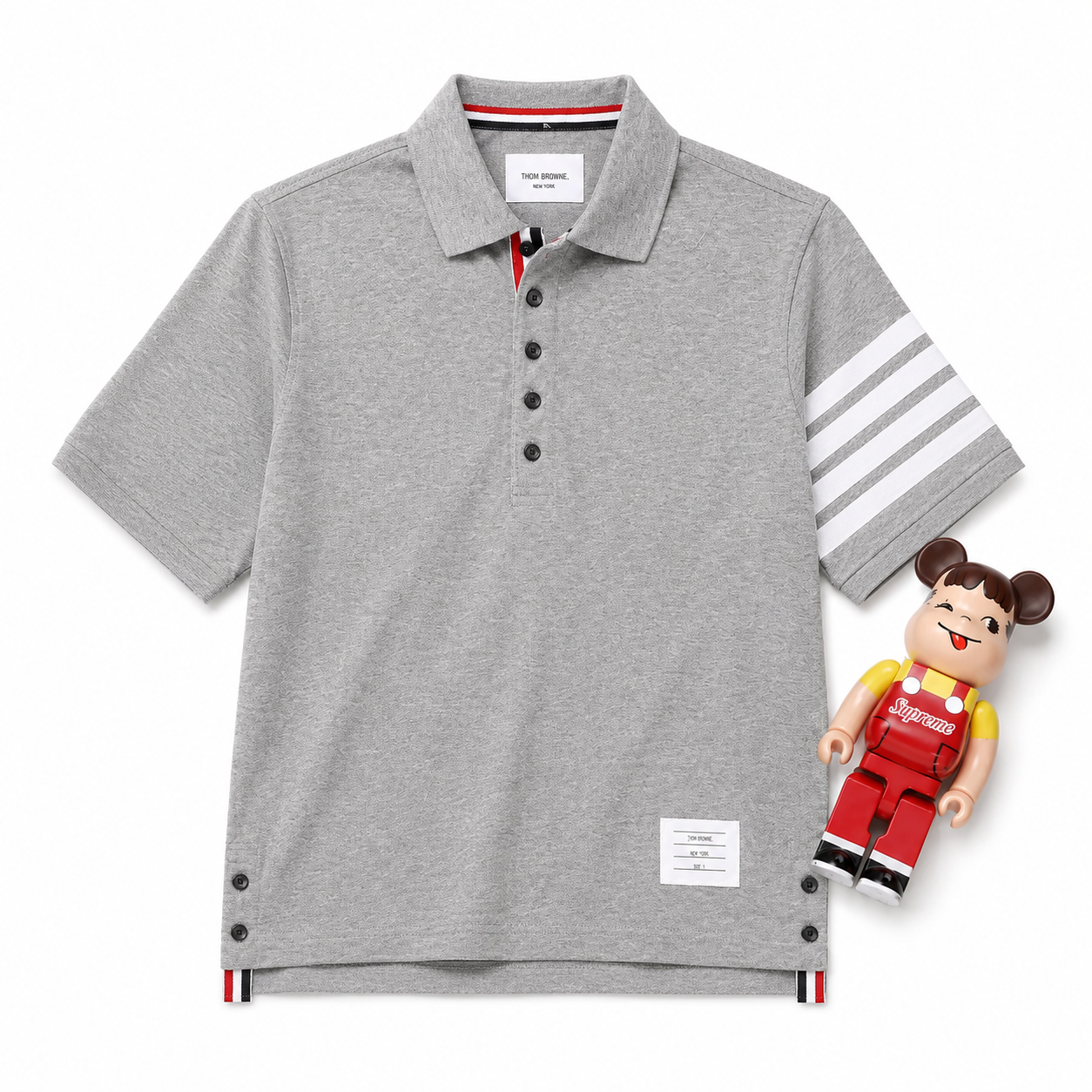 Thom Brown Polo Cotton Xám 4 Sọc Trắng