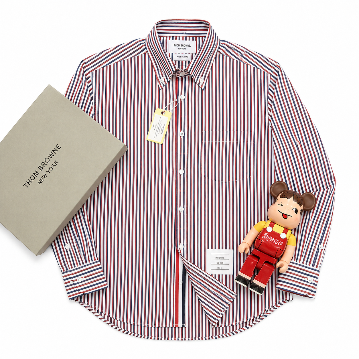 Thom Brown Oxford Sọc Đỏ Đen Viền Trong