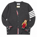 Thom Brown Cardigan Cashmere Xám 4 Sọc Trắng