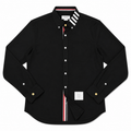 Thom Brown Oxford Đen 4 Sọc Trắng Cổ Cúc Vàng