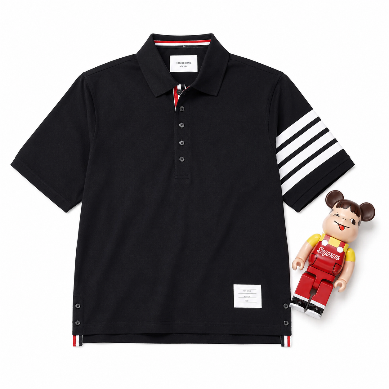 Thom Brown Polo Cotton Đen 4 Sọc Trắng
